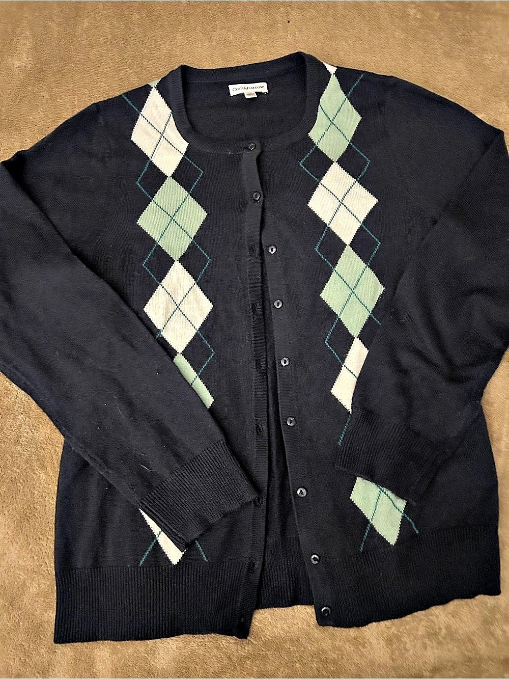 Croft&Barrow Argyle Cardigan Black & Green Size Medium